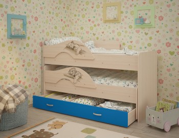 Кровать выкатная Радуга-Сафари детская 1600 Млечный дуб/Голубой в Мотыгино - motygino.mebel54.com | фото