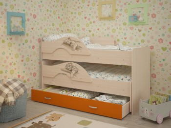 Кровать выкатная Радуга-Сафари детская 1600 Млечный дуб/Оранжевый в Мотыгино - motygino.mebel54.com | фото