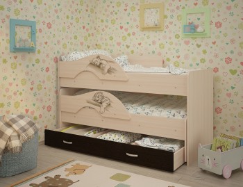 Кровать выкатная Радуга-Сафари детская 1600 Млечный дуб/Венге в Мотыгино - motygino.mebel54.com | фото