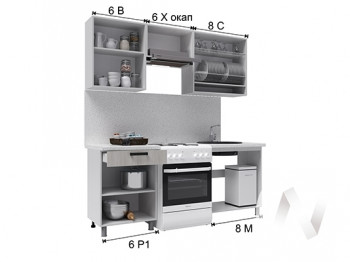 Кухня Кьяра 2.0 м с окапом (белый/карбон фарфор/26мм/дуб вотан) в Мотыгино - motygino.mebel54.com | фото