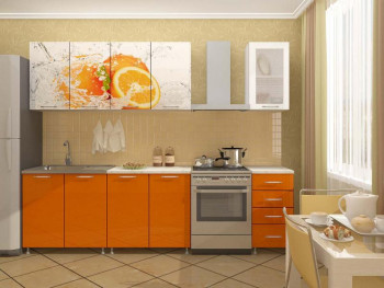 Кухонный гарнитур 1,6м Апельсин (Белый/Оранжевый металлик/Фотопечать апельсин) в Мотыгино - motygino.mebel54.com | фото