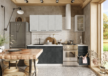 Кухонный гарнитур Нувель 1800мм белый/бетон белый/бетон черный в Мотыгино - motygino.mebel54.com | фото