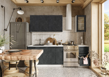 Кухонный гарнитур Нувель 1800мм белый/бетон черный в Мотыгино - motygino.mebel54.com | фото