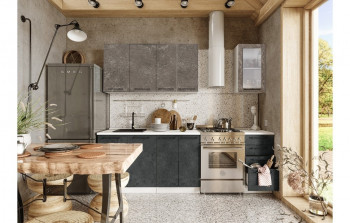 Кухонный гарнитур Нувель 1800мм белый/бетон коричневый/бетон черный в Мотыгино - motygino.mebel54.com | фото