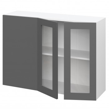 Норд ШВУПС 1000 Шкаф верхний угловой со стеклом (Софт черный/корпус Венге) в Мотыгино - motygino.mebel54.com | фото