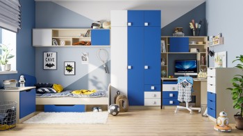 Полка между шкафами 1660 Скай (Синий/Белый/корпус Клен) в Мотыгино - motygino.mebel54.com | фото
