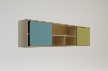 Полка между шкафами 1660 Смайли (Голубой/Зеленый/корпус Клен) в Мотыгино - motygino.mebel54.com | фото