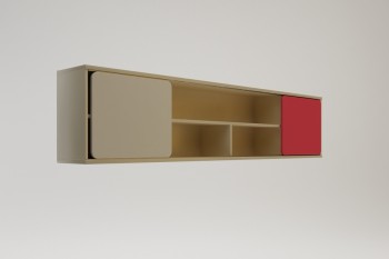 Полка между шкафами 1960 Бэрри (Бежевый/Красный/корпус Клен) в Мотыгино - motygino.mebel54.com | фото