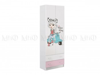 Шкаф 2-х створчатый Fashion-1 Вега (Белый/Розовый) в Мотыгино - motygino.mebel54.com | фото