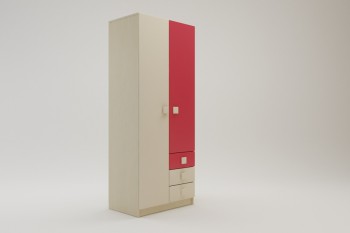 Шкаф 2-х створчатый с ящиками Бэрри (Бежевый/Красный/корпус Клен) в Мотыгино - motygino.mebel54.com | фото