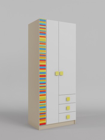 Шкаф 2-х створчатый с ящиками Клаксон без машинок (Белый/корпус Клен) в Мотыгино - motygino.mebel54.com | фото