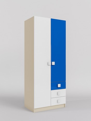 Шкаф 2-х створчатый с ящиками Скай люкс (Синий/Белый/корпус Клен) в Мотыгино - motygino.mebel54.com | фото