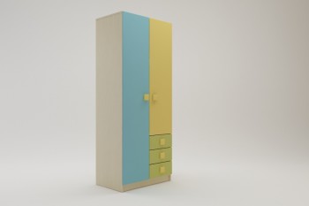 Шкаф 2-х створчатый с ящиками Смайли (Желтый/Голубой/Зеленый/корпус Клен) в Мотыгино - motygino.mebel54.com | фото