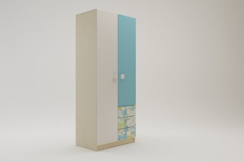 Шкаф 2-х створчатый с ящиками Твит (Белый/Зеленый/корпус Клен) в Мотыгино - motygino.mebel54.com | фото