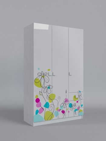 Шкаф 3-х створчатый с ящиками Флёр (Белый/корпус Выбеленное дерево) в Мотыгино - motygino.mebel54.com | фото