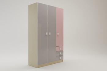 Шкаф 3-х створчатый с ящиками Грэйси (Розовый/Серый/корпус Клен) в Мотыгино - motygino.mebel54.com | фото
