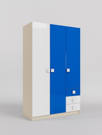 Шкаф 3-х створчатый с ящиками Скай люкс (Синий/Белый/корпус Клен) в Мотыгино - motygino.mebel54.com | фото