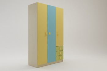 Шкаф 3-х створчатый с ящиками Смайли (Желтый/Голубой/Зеленый/корпус Клен) в Мотыгино - motygino.mebel54.com | фото