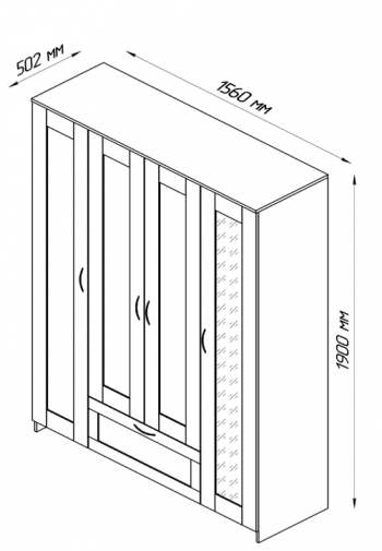 Шкаф четырехдверный Сириус с 1 зеркалом и 1 ящиком белый в Мотыгино - motygino.mebel54.com | фото