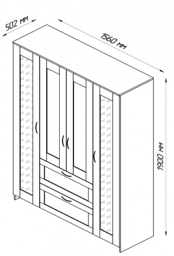 Шкаф четырехдверный Сириус с 1 зеркалом и 2 ящиками белый в Мотыгино - motygino.mebel54.com | фото