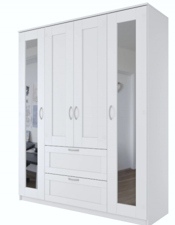 Шкаф четырехдверный Сириус с 2 зеркалами и 2 ящиками белый в Мотыгино - motygino.mebel54.com | фото