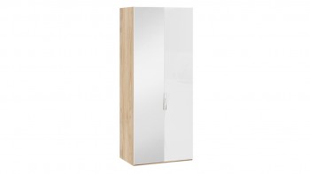 Шкаф для одежды с 1 глухой и 1 зеркальной дверями левый «Эмбер» Яблоня Беллуно/Белый глянец в Мотыгино - motygino.mebel54.com | фото