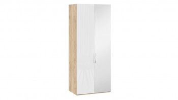 Шкаф для одежды с 1 глухой и 1 зеркальной дверями правый «Эмбер» Яблоня Беллуно/Белый глянец в Мотыгино - motygino.mebel54.com | фото