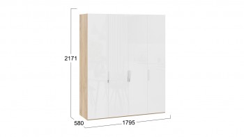 Шкаф для одежды с 4 глухими дверями «Эмбер» Яблоня Беллуно/Белый глянец в Мотыгино - motygino.mebel54.com | фото
