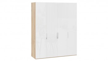 Шкаф для одежды с 4 глухими дверями «Эмбер» Яблоня Беллуно/Белый глянец в Мотыгино - motygino.mebel54.com | фото