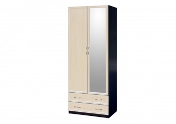 Шкаф для платья и белья 2-х дверный с профилем МДФ с 1 зеркалом Венге/Дуб выбеленный в Мотыгино - motygino.mebel54.com | фото