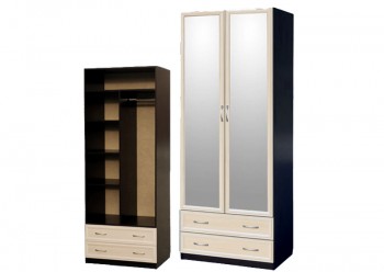 Шкаф для платья и белья 2-х дверный с профилем МДФ с 2 зеркалами Венге/Дуб выбеленный в Мотыгино - motygino.mebel54.com | фото