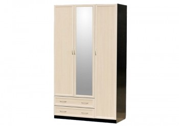 Шкаф для платья и белья 3-х дверный с профилем МДФ с 1 малым зеркалом Венге/Дуб выбеленный в Мотыгино - motygino.mebel54.com | фото