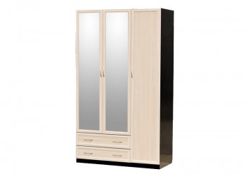 Шкаф для платья и белья 3-х дверный с профилем МДФ с 2 малыми зеркалами Венге/Дуб выбеленный в Мотыгино - motygino.mebel54.com | фото