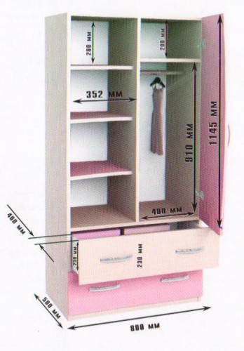 Шкаф двухстворчатый Дуб молочный/Розовый в Мотыгино - motygino.mebel54.com | фото