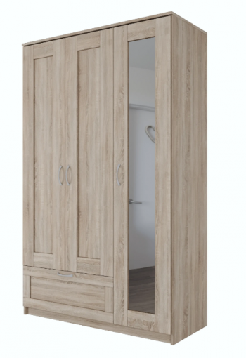 Шкаф трехдверный Сириус с зеркалом и 1 ящиком дуб сонома в Мотыгино - motygino.mebel54.com | фото