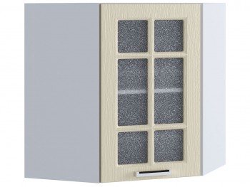Шкаф верхний угловой со стеклом 590, ШВУС 590 (Клен кремовый/корпус белый) в Мотыгино - motygino.mebel54.com | фото